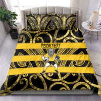 Taranaki Custom Rugby New Zealand Bedding Set Aotearoa Maori Pukana Tiki Mascot
