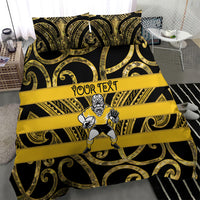 Taranaki Custom Rugby New Zealand Bedding Set Aotearoa Maori Pukana Tiki Mascot