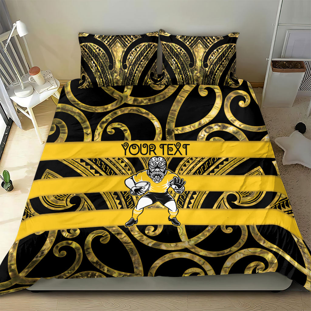 Taranaki Custom Rugby New Zealand Bedding Set Aotearoa Maori Pukana Tiki Mascot