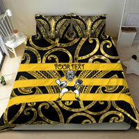 Taranaki Custom Rugby New Zealand Bedding Set Aotearoa Maori Pukana Tiki Mascot