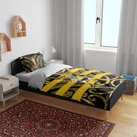 Taranaki Custom Rugby New Zealand Bedding Set Aotearoa Maori Pukana Tiki Mascot