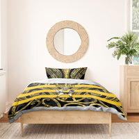 Taranaki Custom Rugby New Zealand Bedding Set Aotearoa Maori Pukana Tiki Mascot