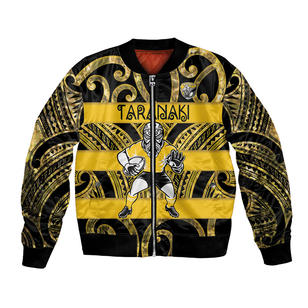 Taranaki Custom Rugby New Zealand Bomber Jacket Aotearoa Maori Pukana Tiki Mascot