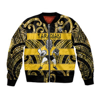 Taranaki Custom Rugby New Zealand Bomber Jacket Aotearoa Maori Pukana Tiki Mascot