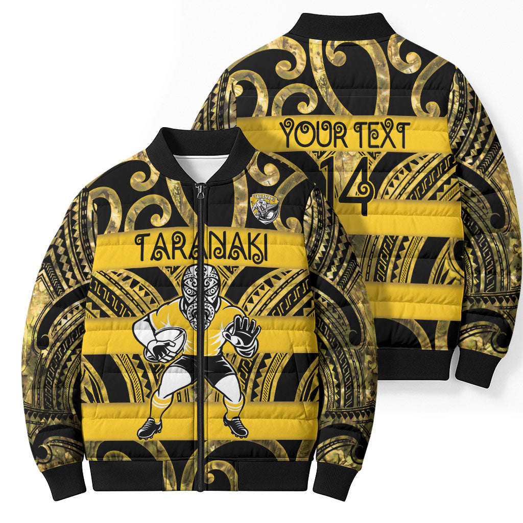 Taranaki Custom Rugby New Zealand Bomber Puffer Jacket Aotearoa Maori Pukana Tiki Mascot