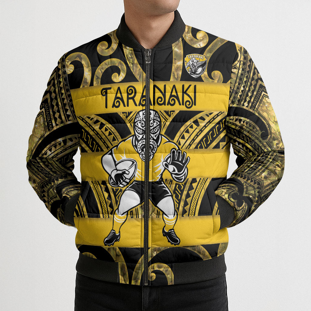 Taranaki Custom Rugby New Zealand Bomber Puffer Jacket Aotearoa Maori Pukana Tiki Mascot