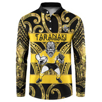 Taranaki Custom Rugby New Zealand Button Sweatshirt Aotearoa Maori Pukana Tiki Mascot