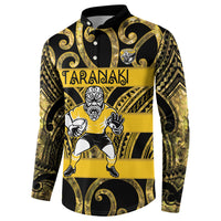 Taranaki Custom Rugby New Zealand Button Sweatshirt Aotearoa Maori Pukana Tiki Mascot