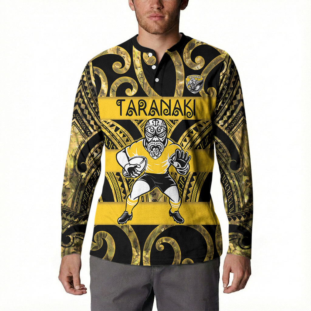 Taranaki Custom Rugby New Zealand Button Sweatshirt Aotearoa Maori Pukana Tiki Mascot