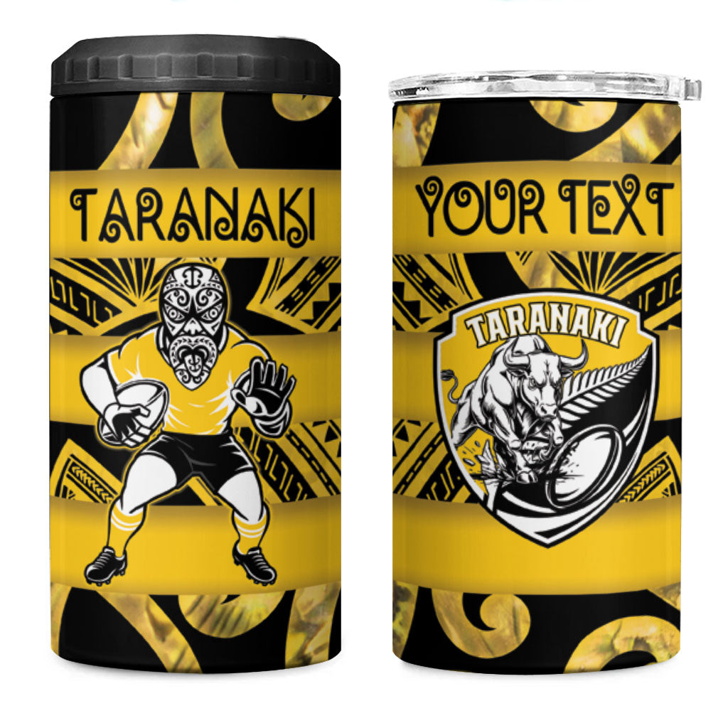 Taranaki Custom Rugby New Zealand 4 in 1 Can Cooler Tumbler Aotearoa Maori Pukana Tiki Mascot