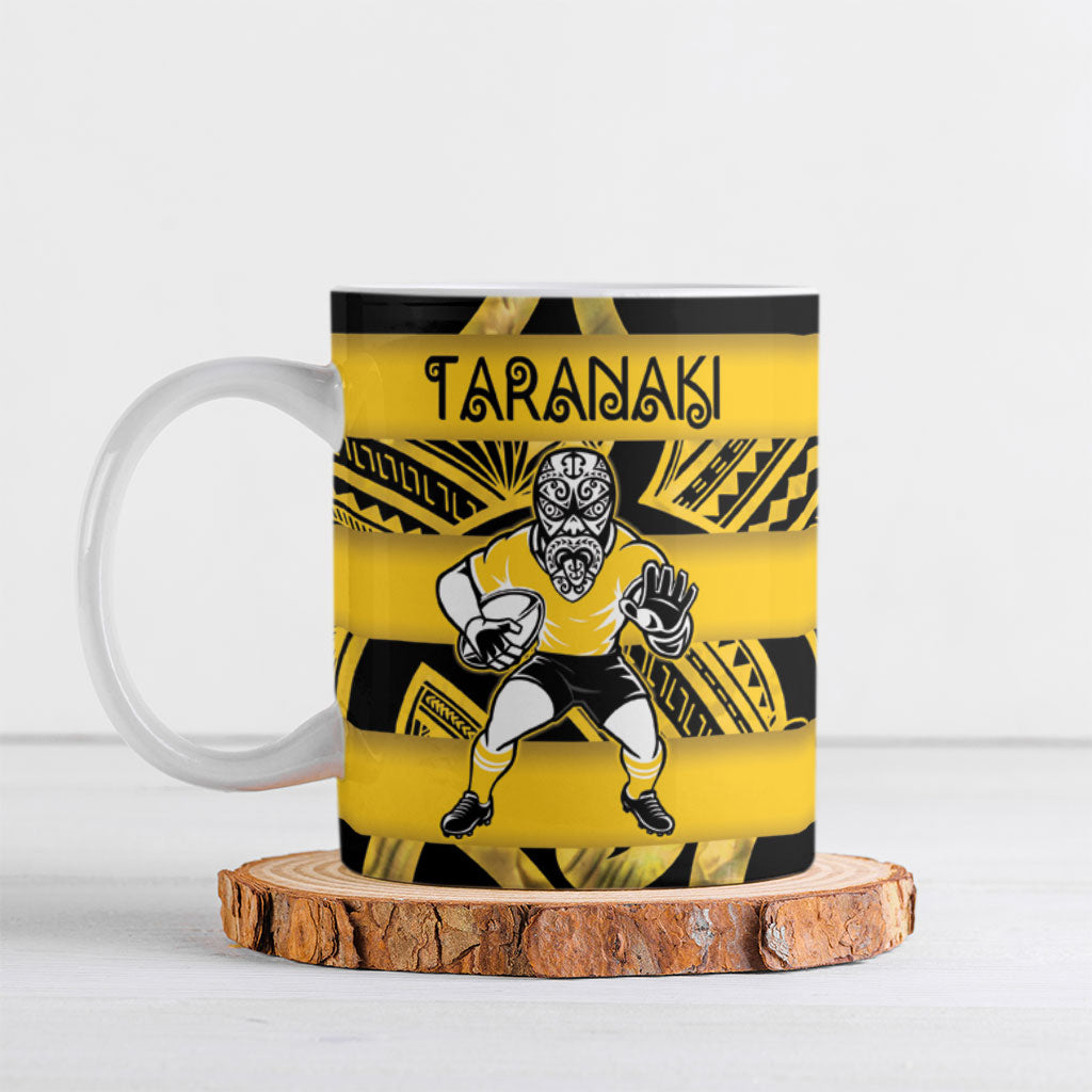 Taranaki Custom Rugby New Zealand Ceramic Mug Aotearoa Maori Pukana Tiki Mascot