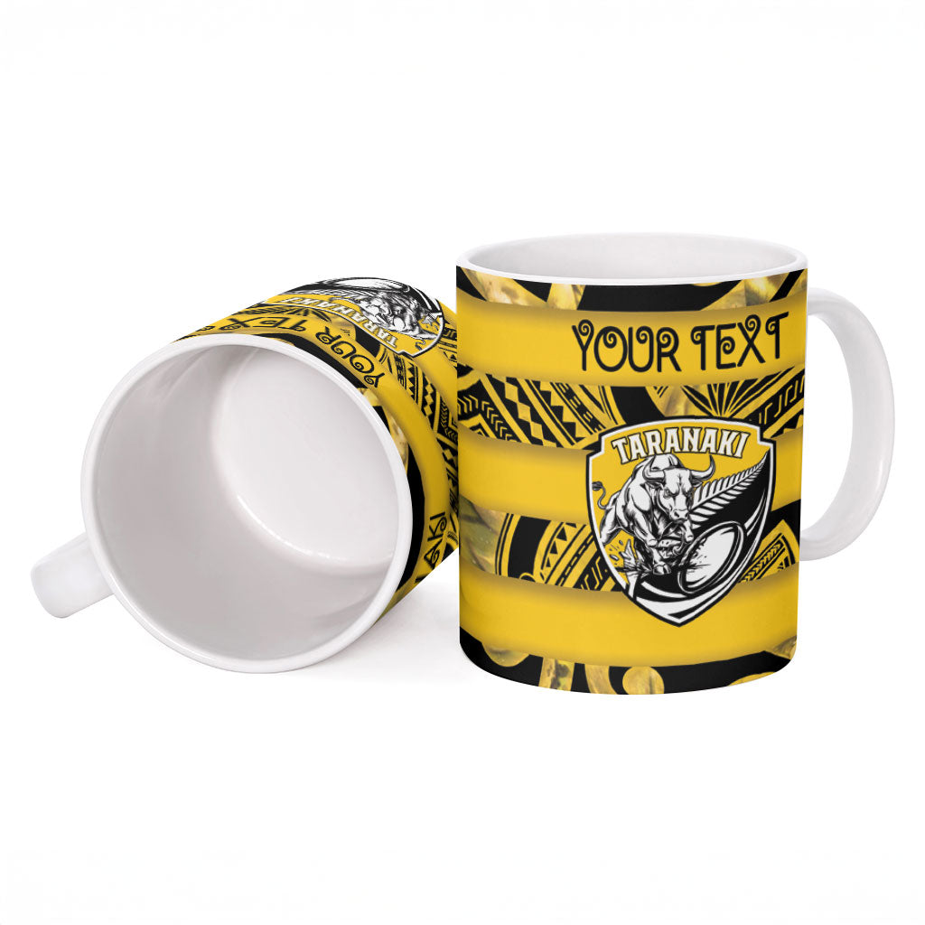 Taranaki Custom Rugby New Zealand Ceramic Mug Aotearoa Maori Pukana Tiki Mascot