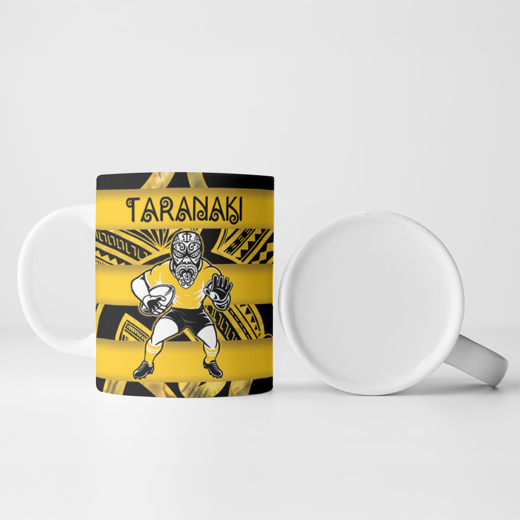 Taranaki Custom Rugby New Zealand Ceramic Mug Aotearoa Maori Pukana Tiki Mascot