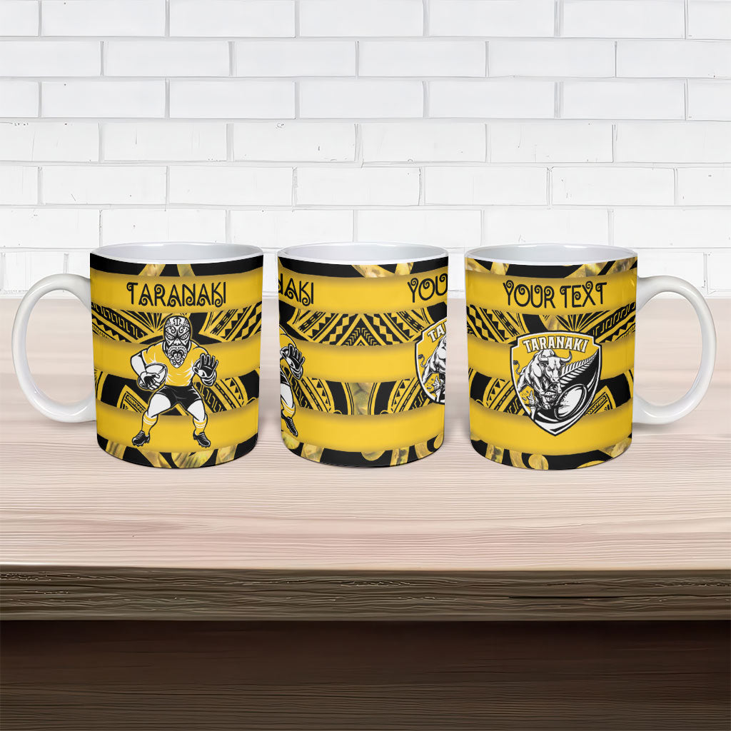 Taranaki Custom Rugby New Zealand Ceramic Mug Aotearoa Maori Pukana Tiki Mascot