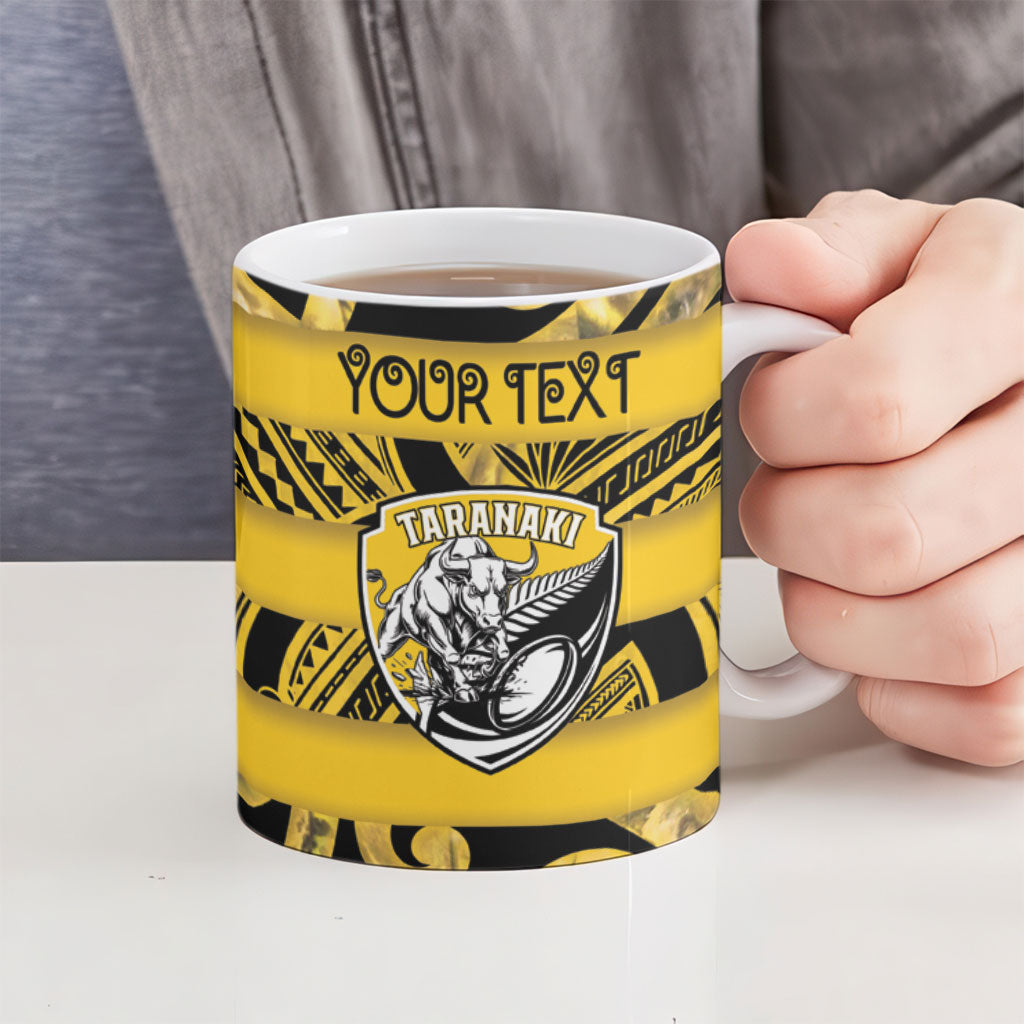 Taranaki Custom Rugby New Zealand Ceramic Mug Aotearoa Maori Pukana Tiki Mascot