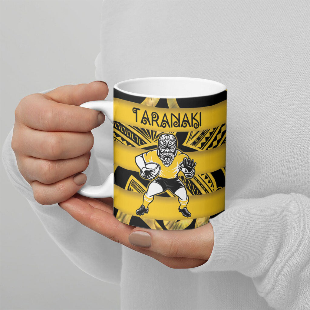 Taranaki Custom Rugby New Zealand Ceramic Mug Aotearoa Maori Pukana Tiki Mascot