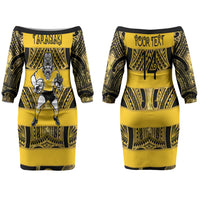 Taranaki Custom Rugby New Zealand Couples Matching Off The Shoulder Long Sleeve Dress and Long Sleeve Button Shirt Aotearoa Maori Pukana Tiki Mascot