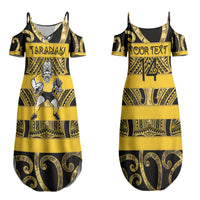 Taranaki Custom Rugby New Zealand Couples Matching Summer Maxi Dress and Long Sleeve Button Shirt Aotearoa Maori Pukana Tiki Mascot