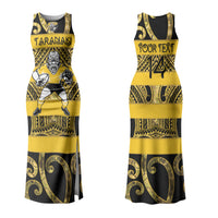 Taranaki Custom Rugby New Zealand Couples Matching Tank Maxi Dress and Hawaiian Shirt Aotearoa Maori Pukana Tiki Mascot