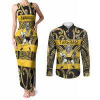 Taranaki Custom Rugby New Zealand Couples Matching Tank Maxi Dress and Long Sleeve Button Shirt Aotearoa Maori Pukana Tiki Mascot