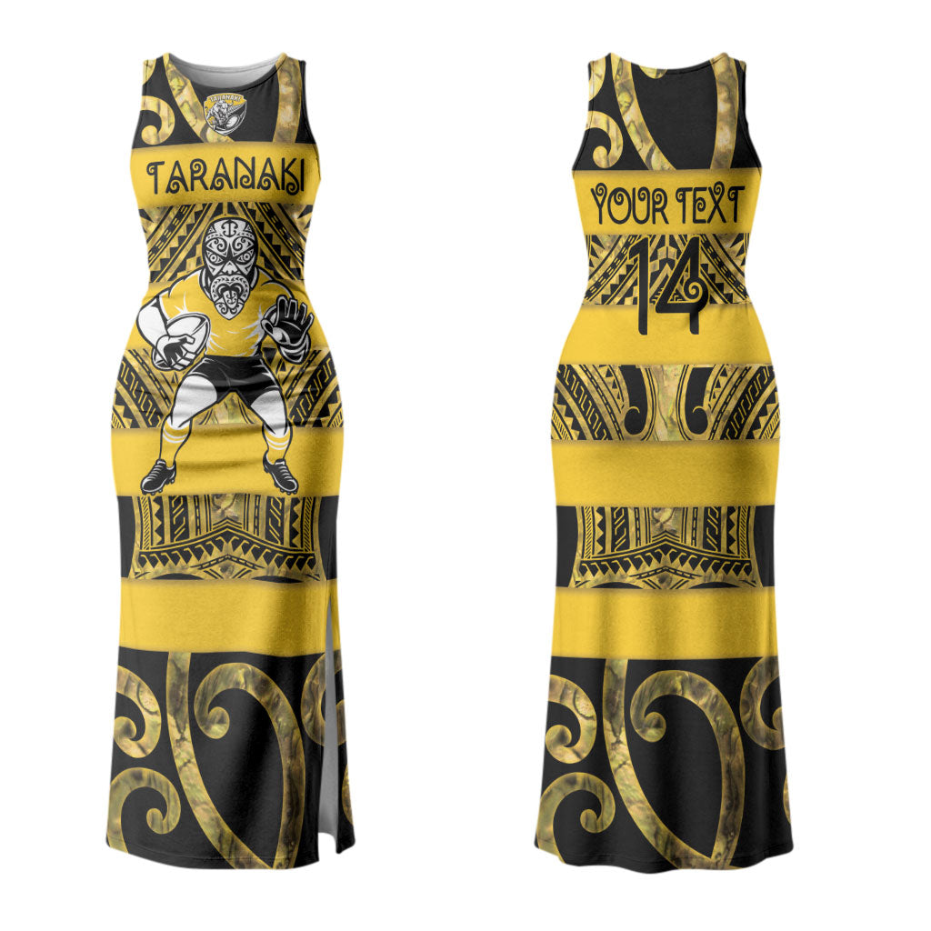 Taranaki Custom Rugby New Zealand Couples Matching Tank Maxi Dress and Long Sleeve Button Shirt Aotearoa Maori Pukana Tiki Mascot