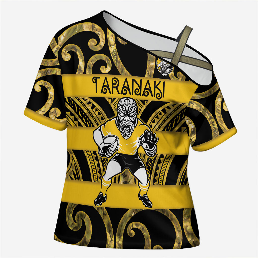 Taranaki Custom Rugby New Zealand Cross Shoulder Shirt Aotearoa Maori Pukana Tiki Mascot