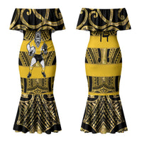 Taranaki Custom Rugby New Zealand Family Matching Mermaid Dress and Hawaiian Shirt Aotearoa Maori Pukana Tiki Mascot