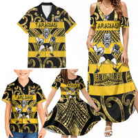 Taranaki Custom Rugby New Zealand Family Matching Summer Maxi Dress and Hawaiian Shirt Aotearoa Maori Pukana Tiki Mascot