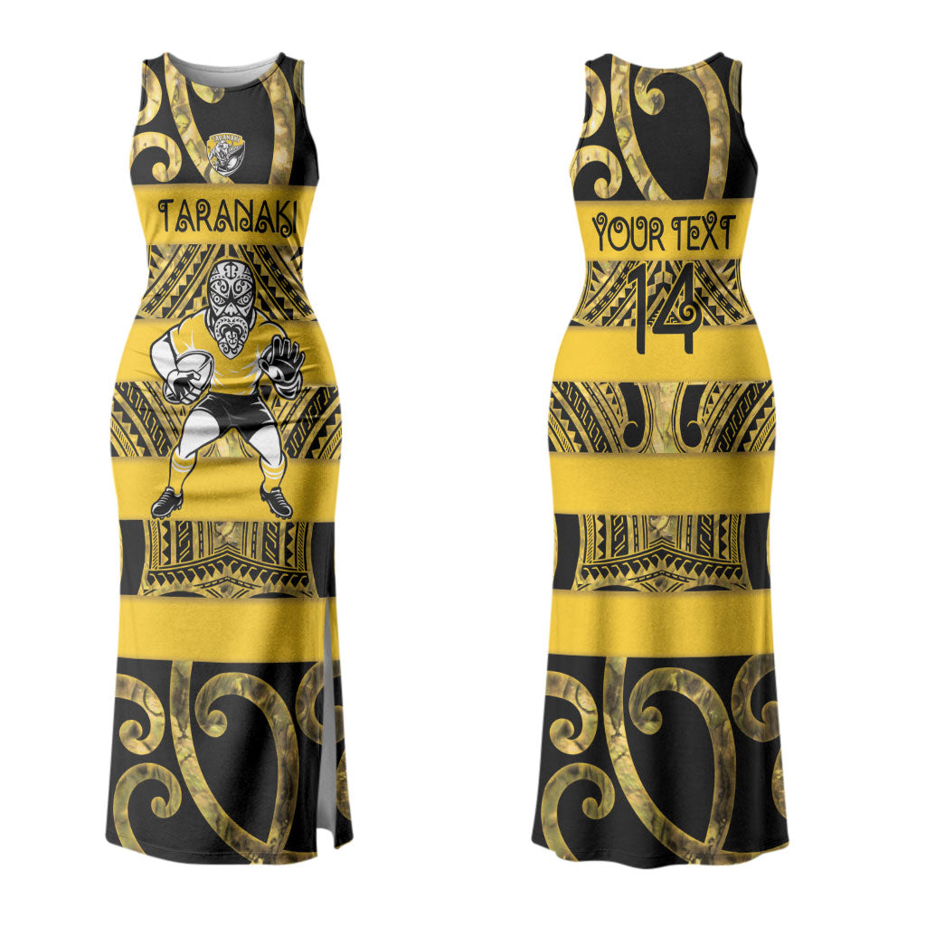 Taranaki Custom Rugby New Zealand Family Matching Tank Maxi Dress and Hawaiian Shirt Aotearoa Maori Pukana Tiki Mascot