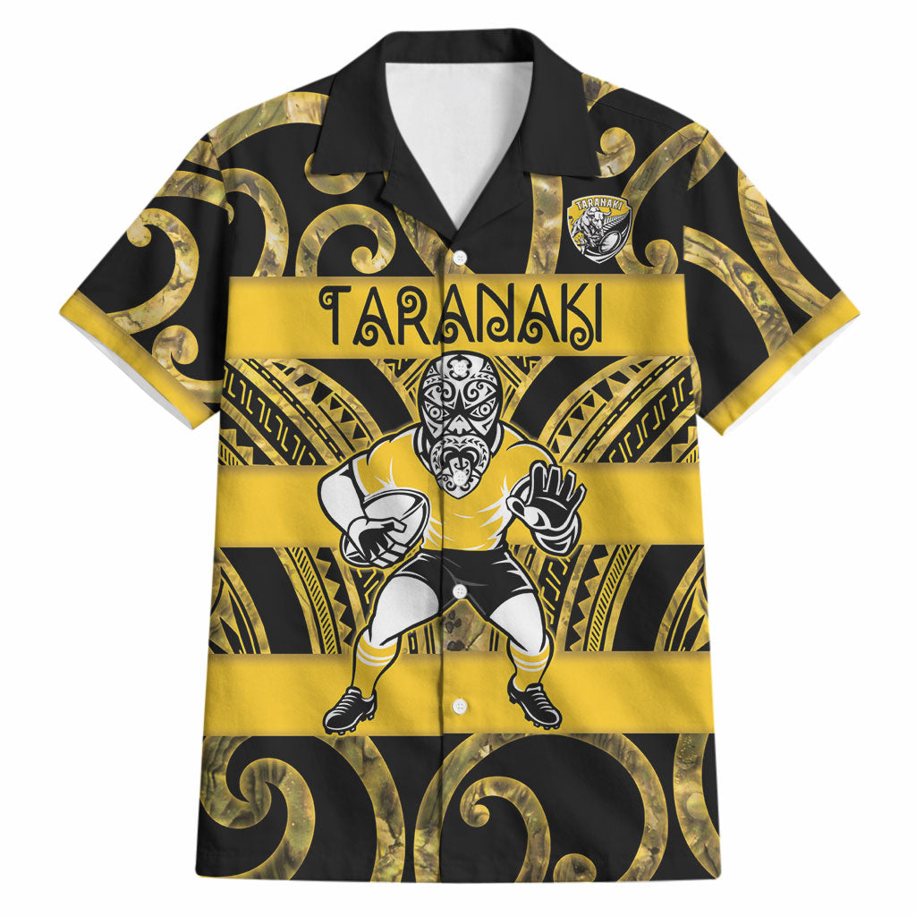 Taranaki Custom Rugby New Zealand Hawaiian Shirt Aotearoa Maori Pukana Tiki Mascot