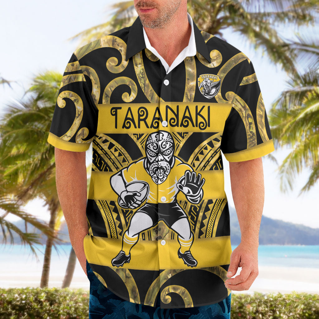 Taranaki Custom Rugby New Zealand Hawaiian Shirt Aotearoa Maori Pukana Tiki Mascot