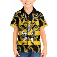 Taranaki Custom Rugby New Zealand Kid Hawaiian Shirt Aotearoa Maori Pukana Tiki Mascot