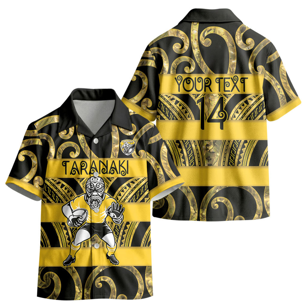 Taranaki Custom Rugby New Zealand Kid Hawaiian Shirt Aotearoa Maori Pukana Tiki Mascot