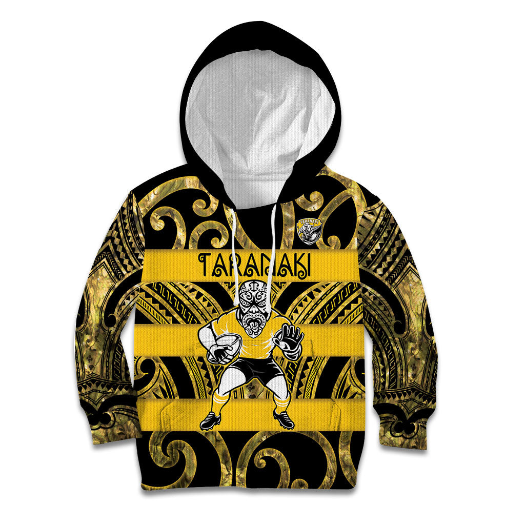 Taranaki Custom Rugby New Zealand Kid Hoodie Aotearoa Maori Pukana Tiki Mascot