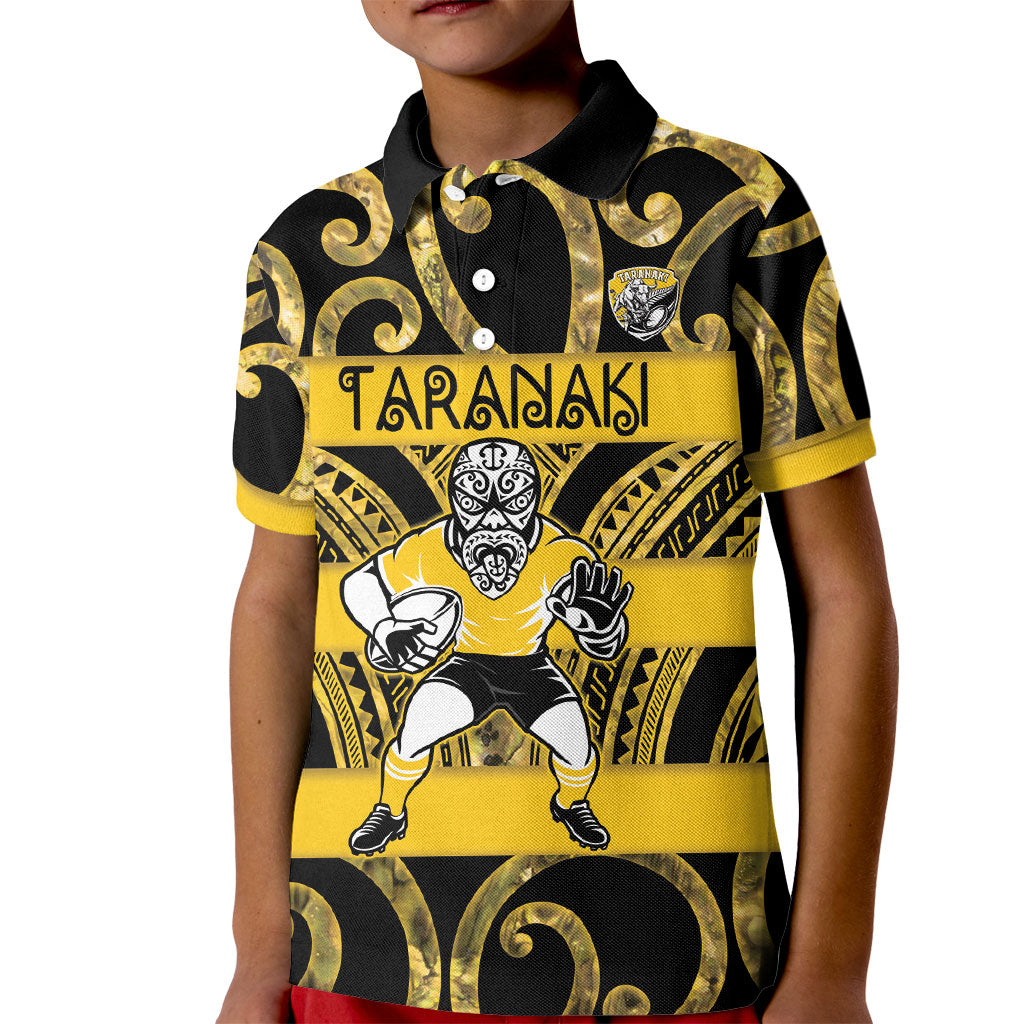 Taranaki Custom Rugby New Zealand Kid Polo Shirt Aotearoa Maori Pukana Tiki Mascot