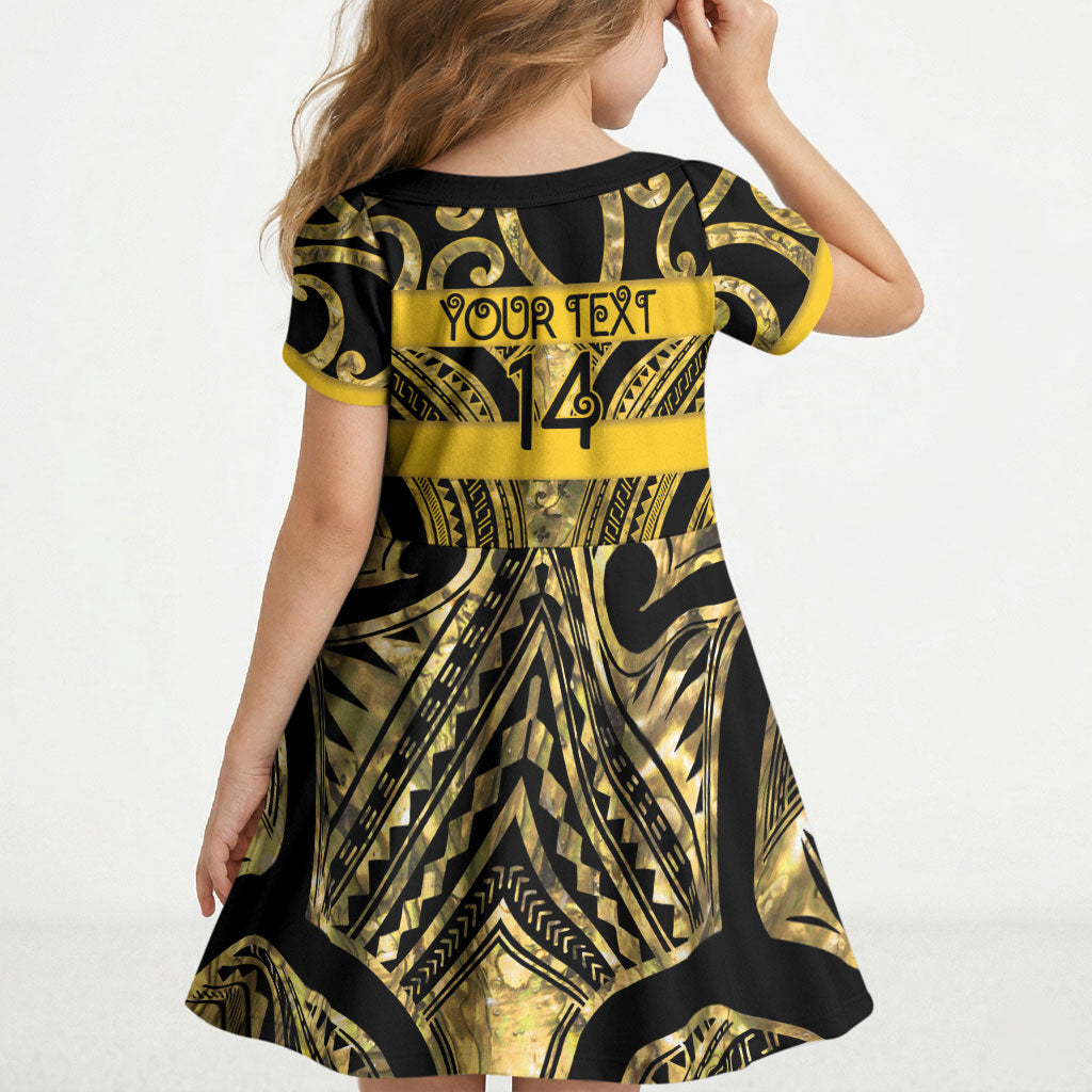 Taranaki Custom Rugby New Zealand Kid Short Sleeve Dress Aotearoa Maori Pukana Tiki Mascot
