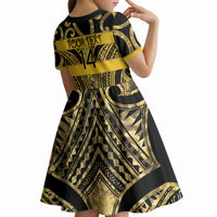 Taranaki Custom Rugby New Zealand Kid Short Sleeve Dress Aotearoa Maori Pukana Tiki Mascot