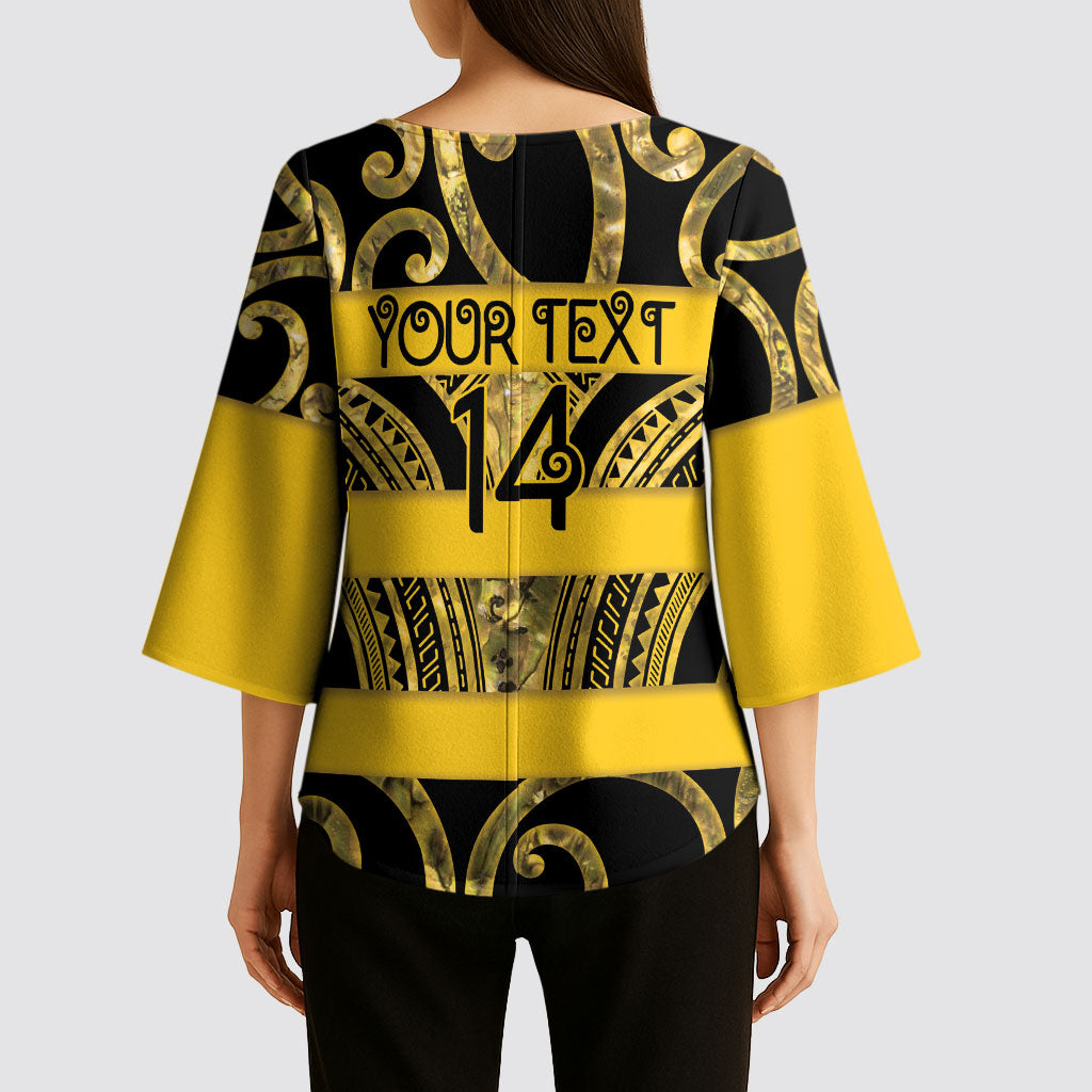Taranaki Custom Rugby New Zealand Kimono Sleeve Blouse Aotearoa Maori Pukana Tiki Mascot