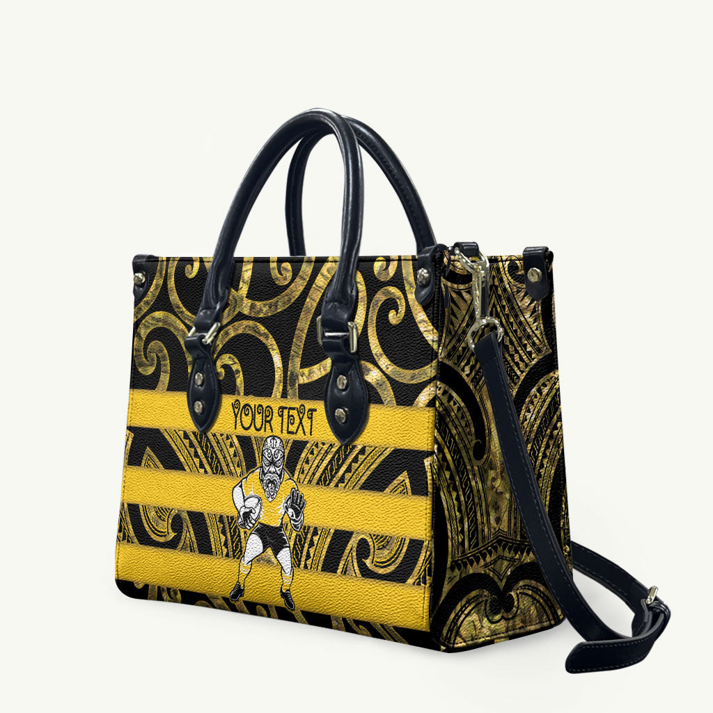 Taranaki Custom Rugby New Zealand Leather Bag Aotearoa Maori Pukana Tiki Mascot