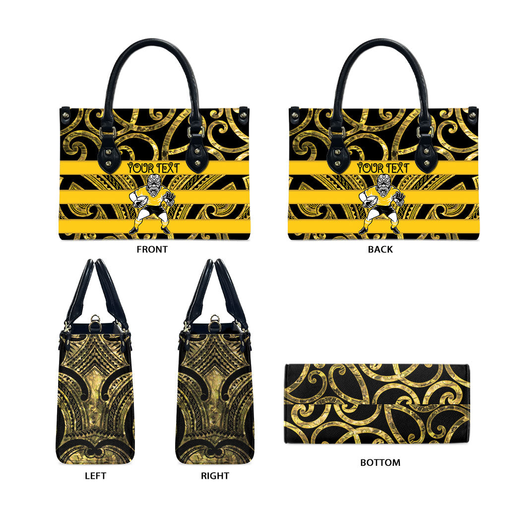 Taranaki Custom Rugby New Zealand Leather Bag Aotearoa Maori Pukana Tiki Mascot