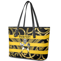 Taranaki Custom Rugby New Zealand Leather Tote Bag Aotearoa Maori Pukana Tiki Mascot