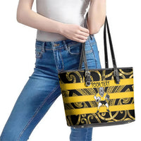 Taranaki Custom Rugby New Zealand Leather Tote Bag Aotearoa Maori Pukana Tiki Mascot