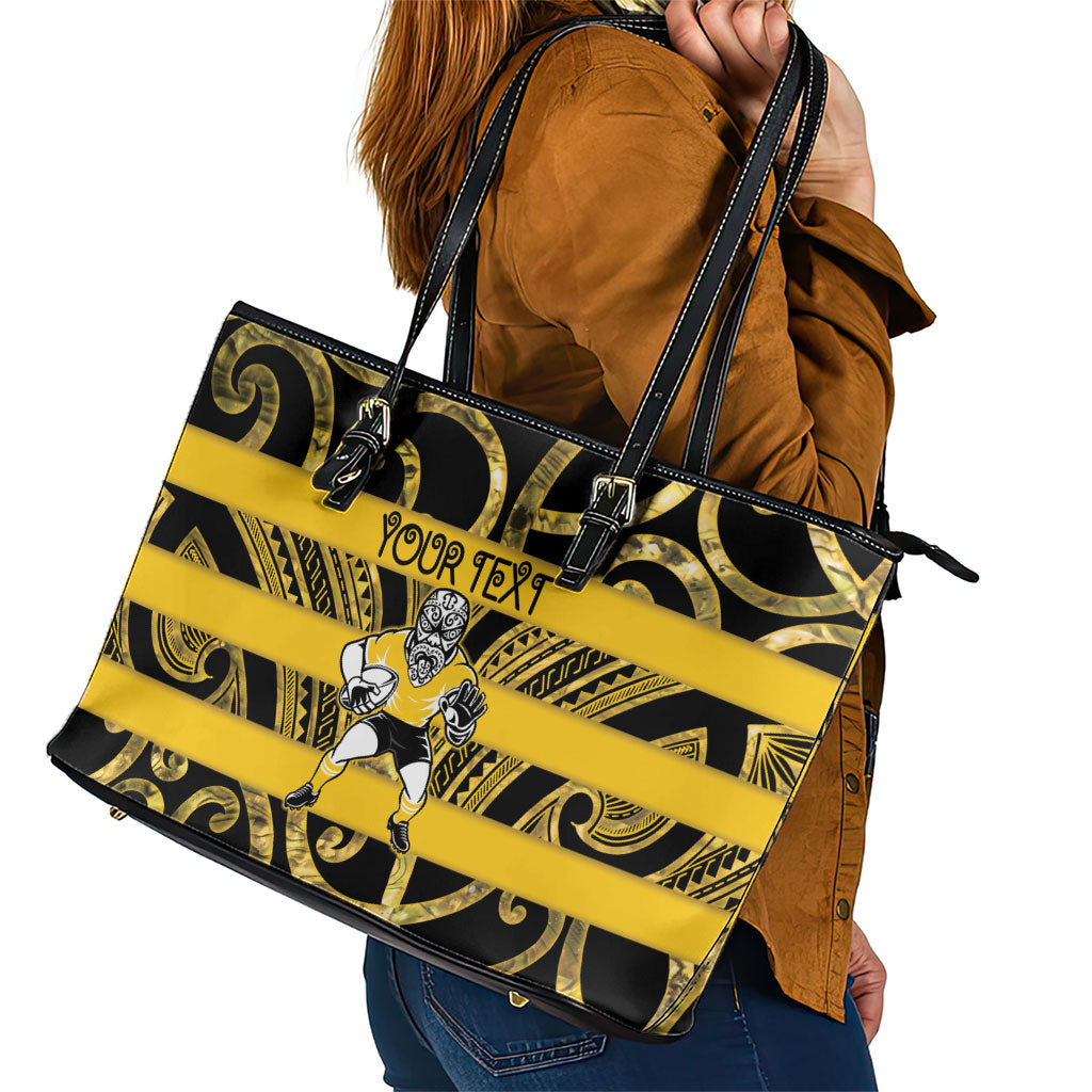 Taranaki Custom Rugby New Zealand Leather Tote Bag Aotearoa Maori Pukana Tiki Mascot