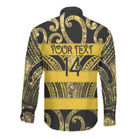 Taranaki Custom Rugby New Zealand Long Sleeve Button Shirt Aotearoa Maori Pukana Tiki Mascot