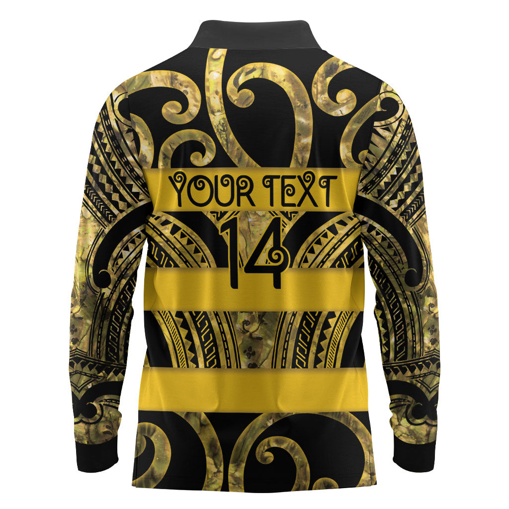 Taranaki Custom Rugby New Zealand Long Sleeve Polo Shirt Aotearoa Maori Pukana Tiki Mascot
