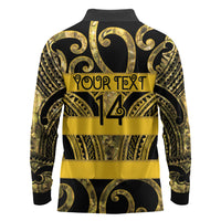 Taranaki Custom Rugby New Zealand Long Sleeve Polo Shirt Aotearoa Maori Pukana Tiki Mascot