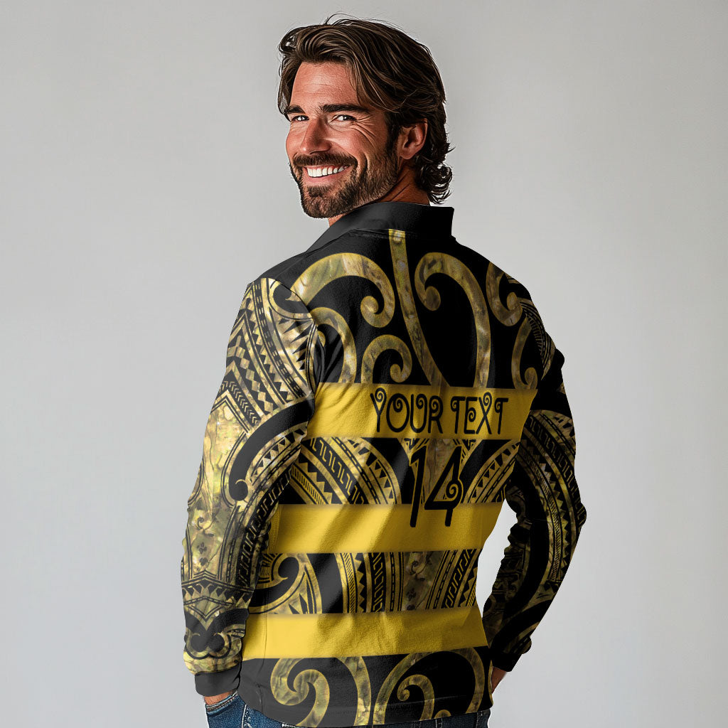 Taranaki Custom Rugby New Zealand Long Sleeve Polo Shirt Aotearoa Maori Pukana Tiki Mascot