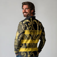 Taranaki Custom Rugby New Zealand Long Sleeve Polo Shirt Aotearoa Maori Pukana Tiki Mascot