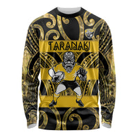 Taranaki Custom Rugby New Zealand Long Sleeve Shirt Aotearoa Maori Pukana Tiki Mascot