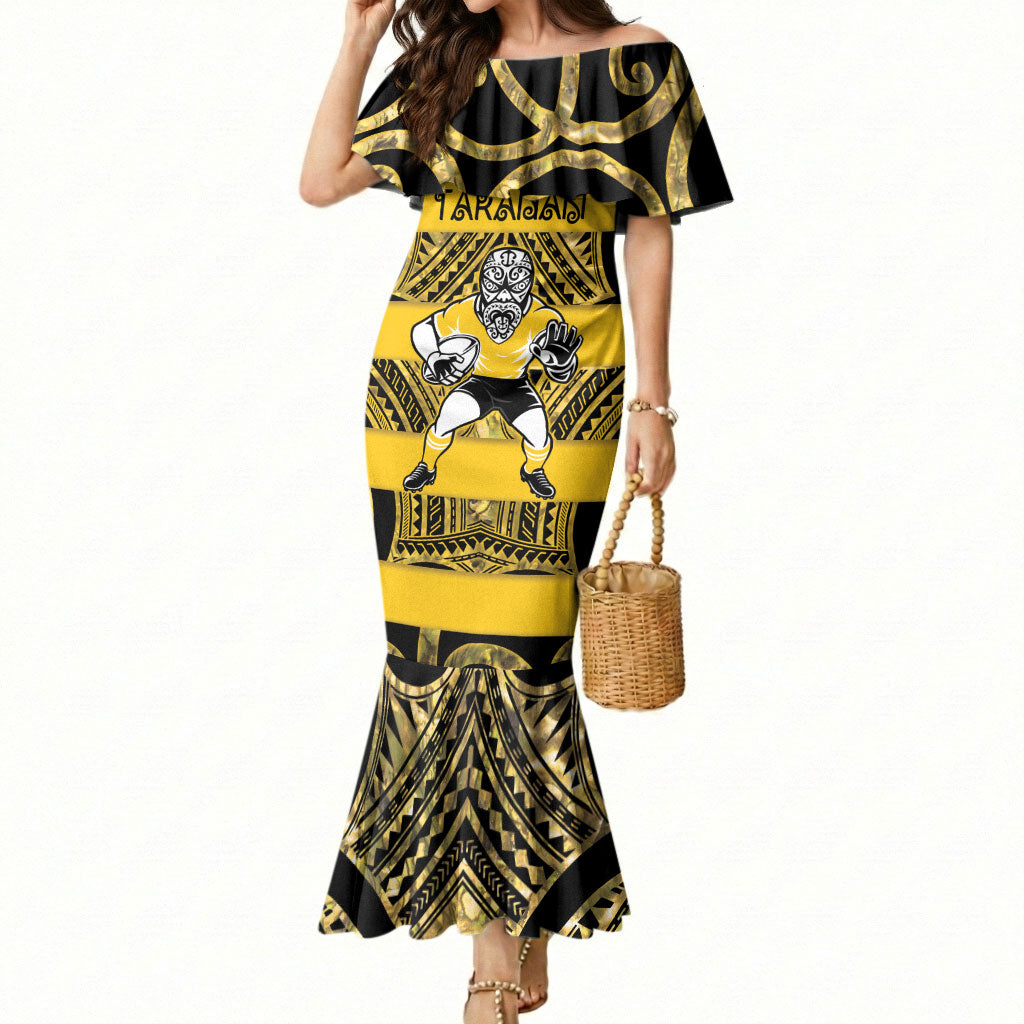 Taranaki Custom Rugby New Zealand Mermaid Dress Aotearoa Maori Pukana Tiki Mascot